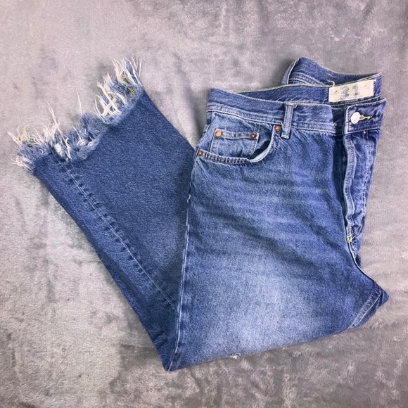 We‎ The Free People Maggie Mid Rise Jeans Raw Hem Women's 31 Stretch 32x25 Loose - Picture 10 of 13